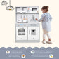 Qaba Kids Kitchen Play Cooking Toy Set, Educational Pretend Role Playset Game with Sound & Light Effect, Battery Operated Cooktop, Ice Machine, Dot Pattern Countertop, for 3-6 Years Old