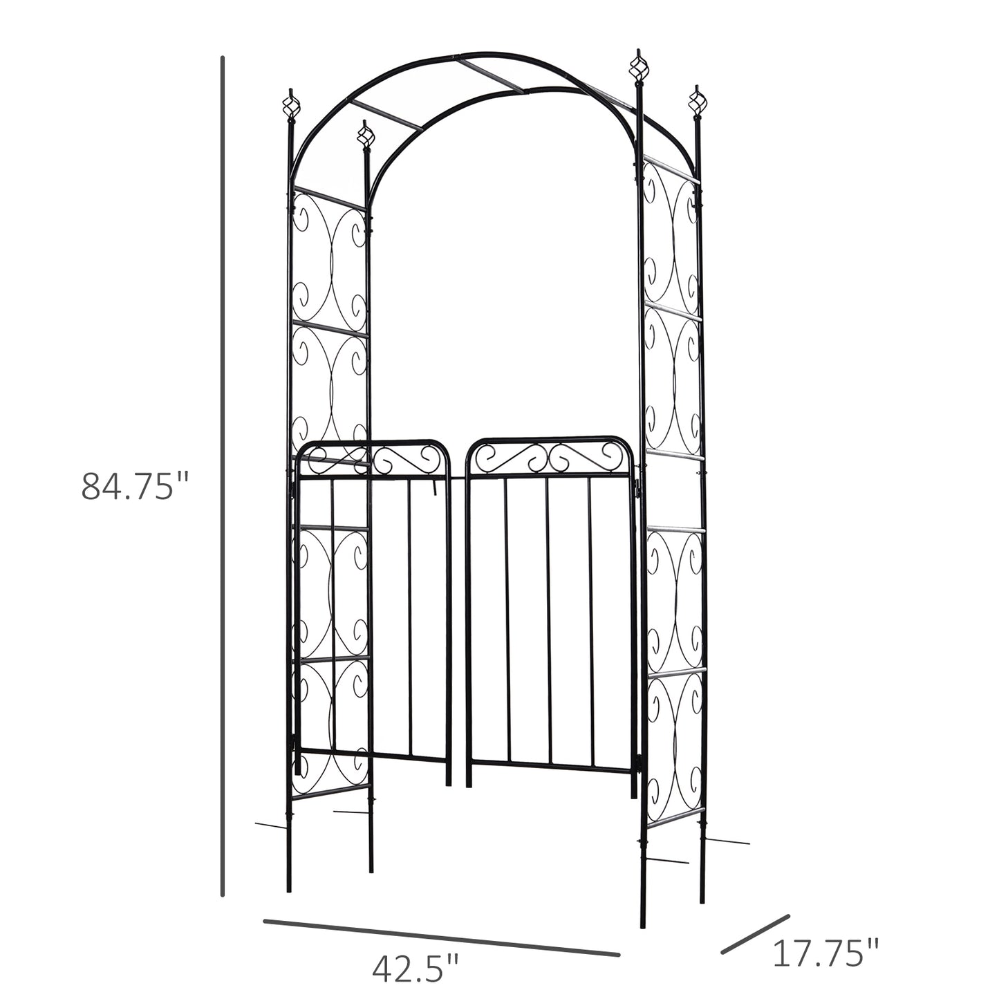 Outsunny 7.2FT Metal Garden Arbor Arch with Double Doors, 2 Side Planter Baskets, Climbing Vine Frame, Black