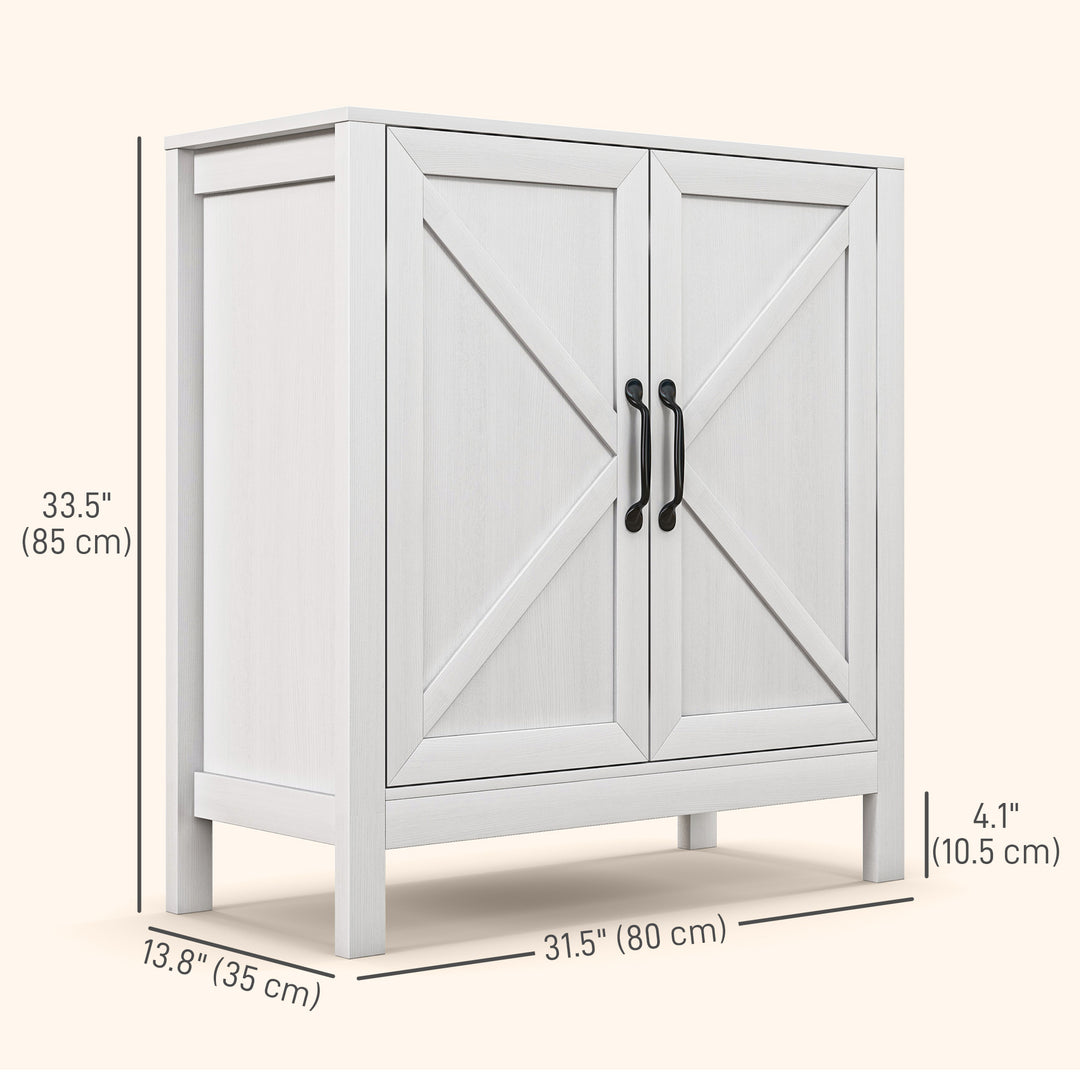 HOMCOM Sideboard Buffet, Kitchen Storage Cabinet with Barn Door and Adjustable Shelves, Storage Pantry, White Wood Grain