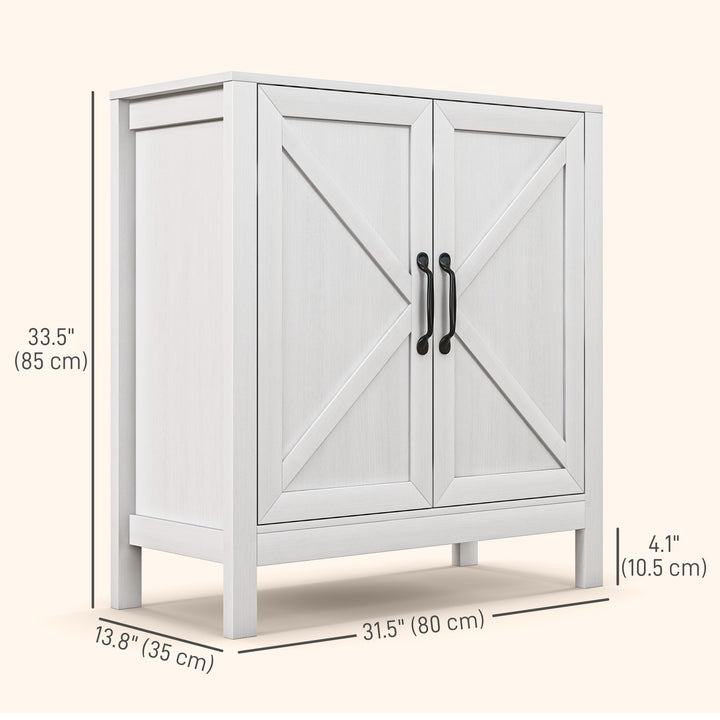 HOMCOM Sideboard Buffet, Kitchen Storage Cabinet with Barn Door and Adjustable Shelves, Storage Pantry, White Wood Grain