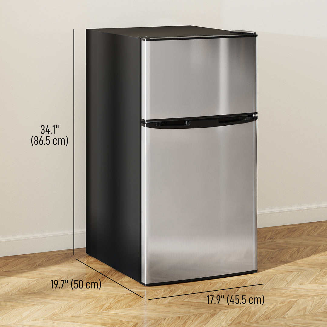 HOMCOM 3.2 Cu Ft Compact Refrigerator, Mini Fridge with Freezer, Adjustable Shelves and Reversible Doors for Bedroom, White