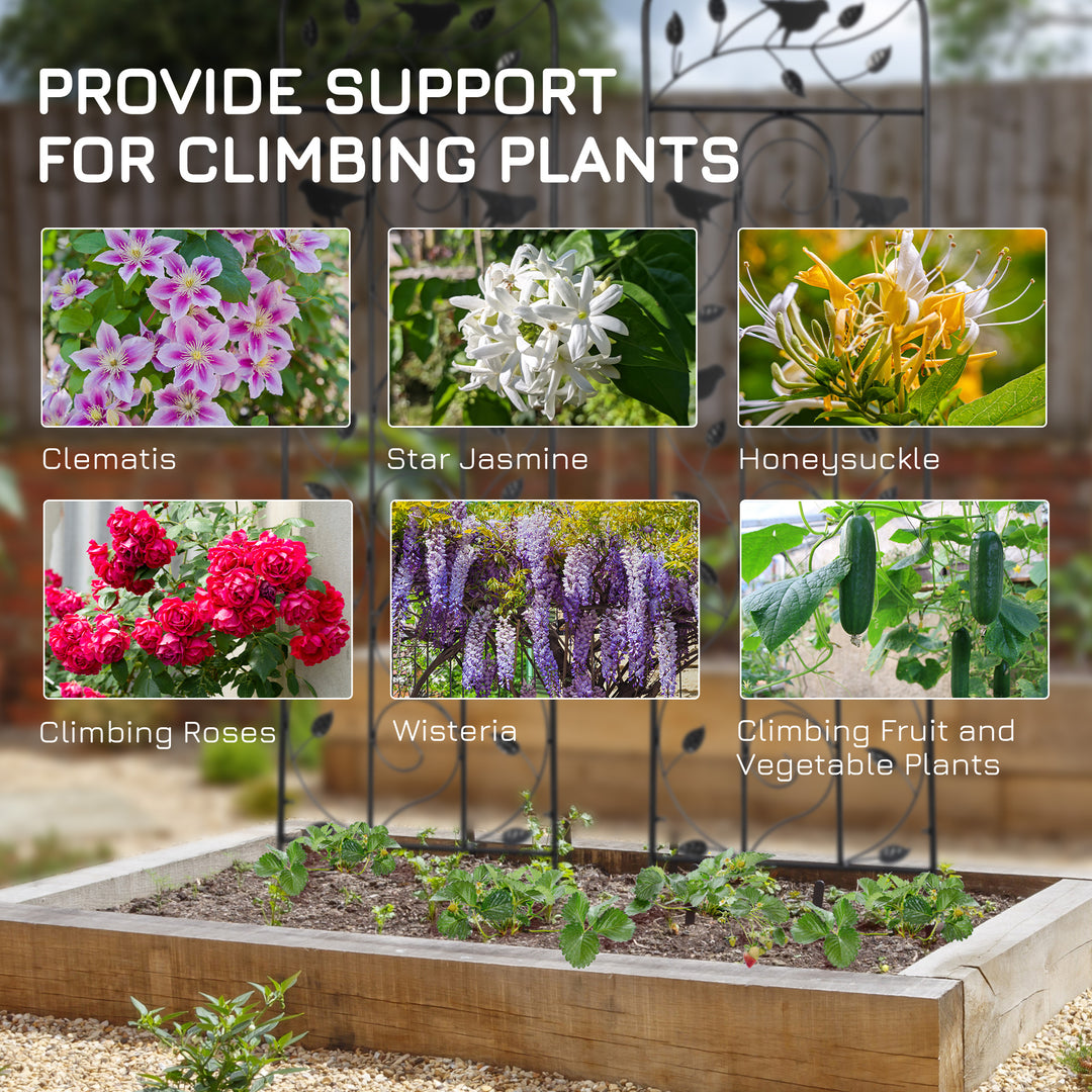 Outsunny 2 Pack Garden Trellis for Climbing Plants, Outdoor Metal Grid Panels with Birds and Leaves, for Roses, Vine Flower, Cucumber, Clematis, 59" Tall