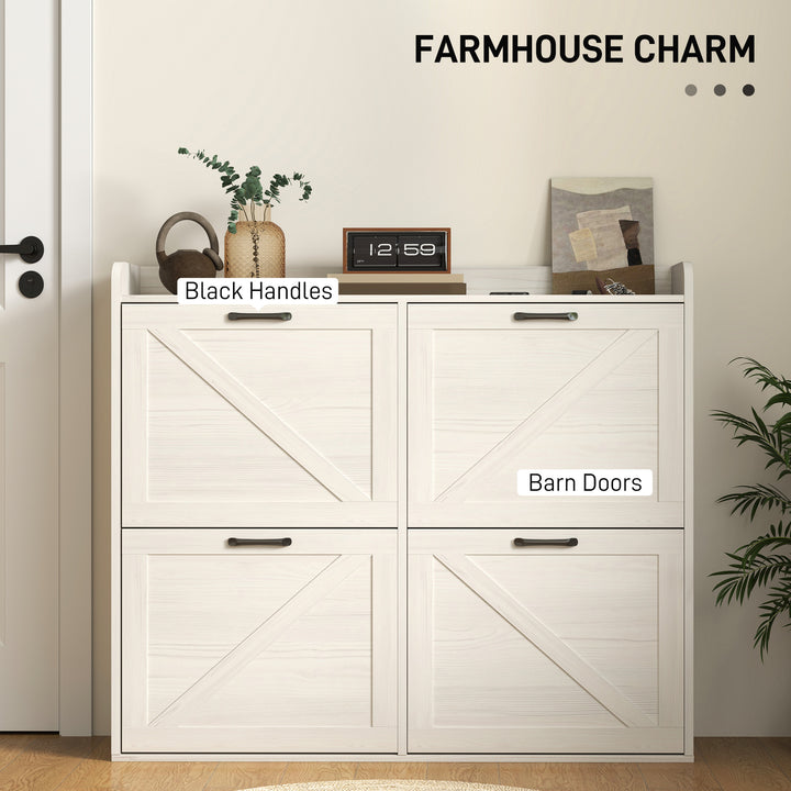 HOMCOM Narrow Shoe Storage Cabinet with 4 Flip Drawers, Adjustable Shelves, 16 Pair Farmhouse Shoe Cabinet, Rustic Brown