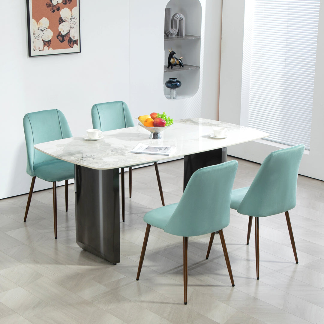 HOMCOM Upholstered Dining Chairs Set of 6, Velvet Accent Chair with Back and Wood-grain Steel Leg for Kitchen, Grey