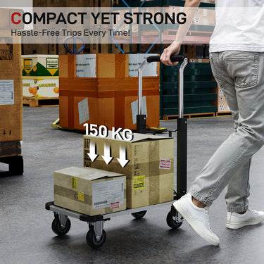 HOMCOM 330 lbs Heavy Duty Hand Truck, Folding Trolley, Dolly with Adjustable Handle and Extendable Platform, Silver and Black