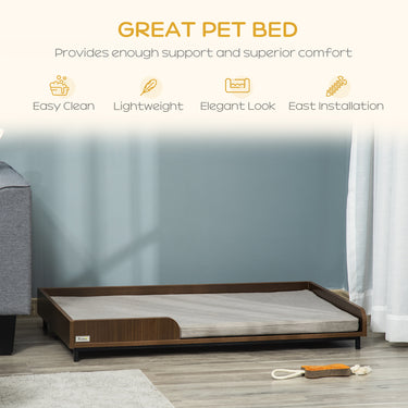 PawHut Elevated Dog Bed Frame, Furniture Style Pet Sofa, Modern Portable Cat Lounge, with Soft Cushion, Washable Cover, Steel Legs, for Large Dog, Brown