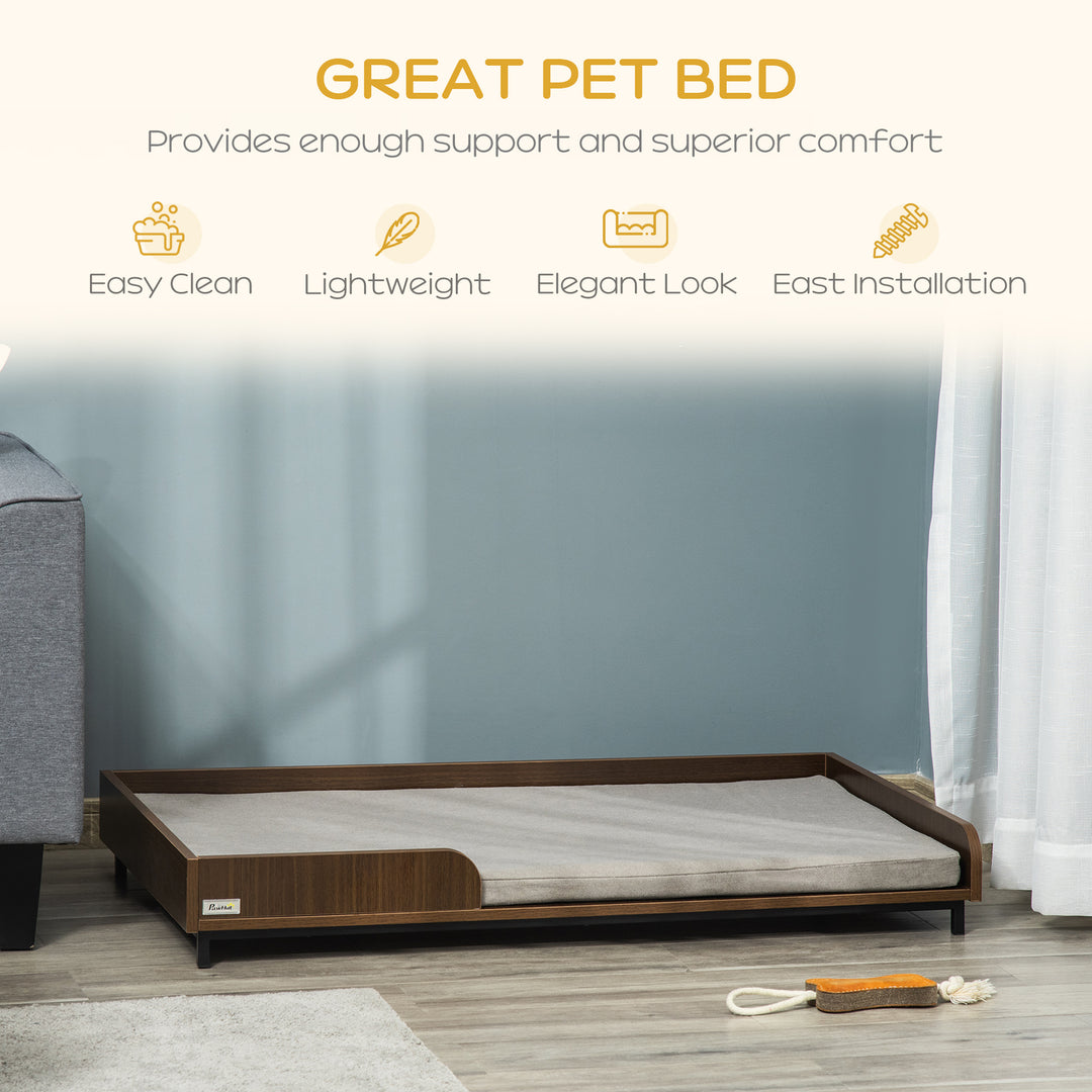 PawHut Elevated Dog Bed Frame, Furniture Style Pet Sofa, Modern Portable Cat Lounge, with Soft Cushion, Washable Cover, Steel Legs, for Large Dog, Brown