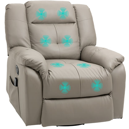 HOMCOM 8-Point Vibration Massage Recliner Chair for Living Room, PU Leather 360Â° Swivel Manual Reclining Sofa Rocking Chair with Remote Control, Side Pockets, Grey