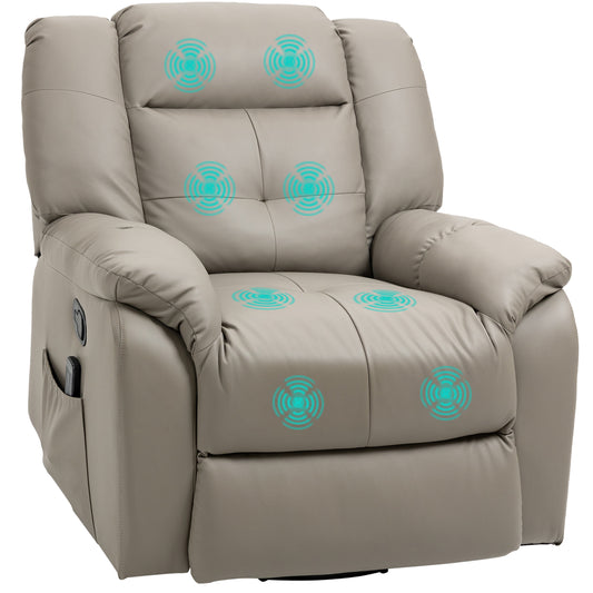 HOMCOM 8-Point Vibration Massage Recliner Chair for Living Room, PU Leather 360Â° Swivel Manual Reclining Sofa Rocking Chair with Remote Control, Side Pockets, Grey