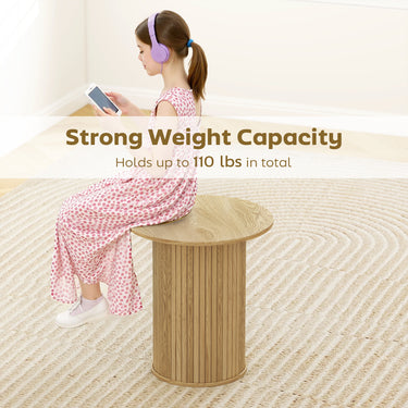 HOMCOM Round Side Table, Fluted Accent End Table, Narrow Nightstand for Small Spaces, Living Room, Oak