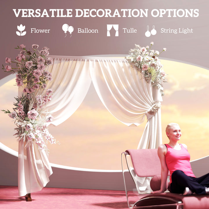 Outsunny 7FT Rectangular Wooden Wedding Arch with Triangular Base, Ground Stakes for Ceremony, Garden, Birthday, Dark Brown