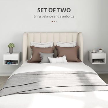 HOMCOM Floating Nightstand Set of 2, Wall Mounted Bedside Table with Drawer for Bedroom, White