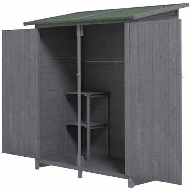 Outsunny Garden Storage Shed Asphalt Roof Wooden Timber Double Door Utility Storage House with Shelf, Green and Grey
