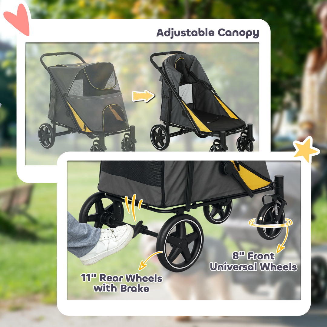 PawHut Foldable Pet Stroller with Universal Front Wheels, Shock Absorber, Dog Cat Carriage for Large & Medium Dogs, Dark Grey
