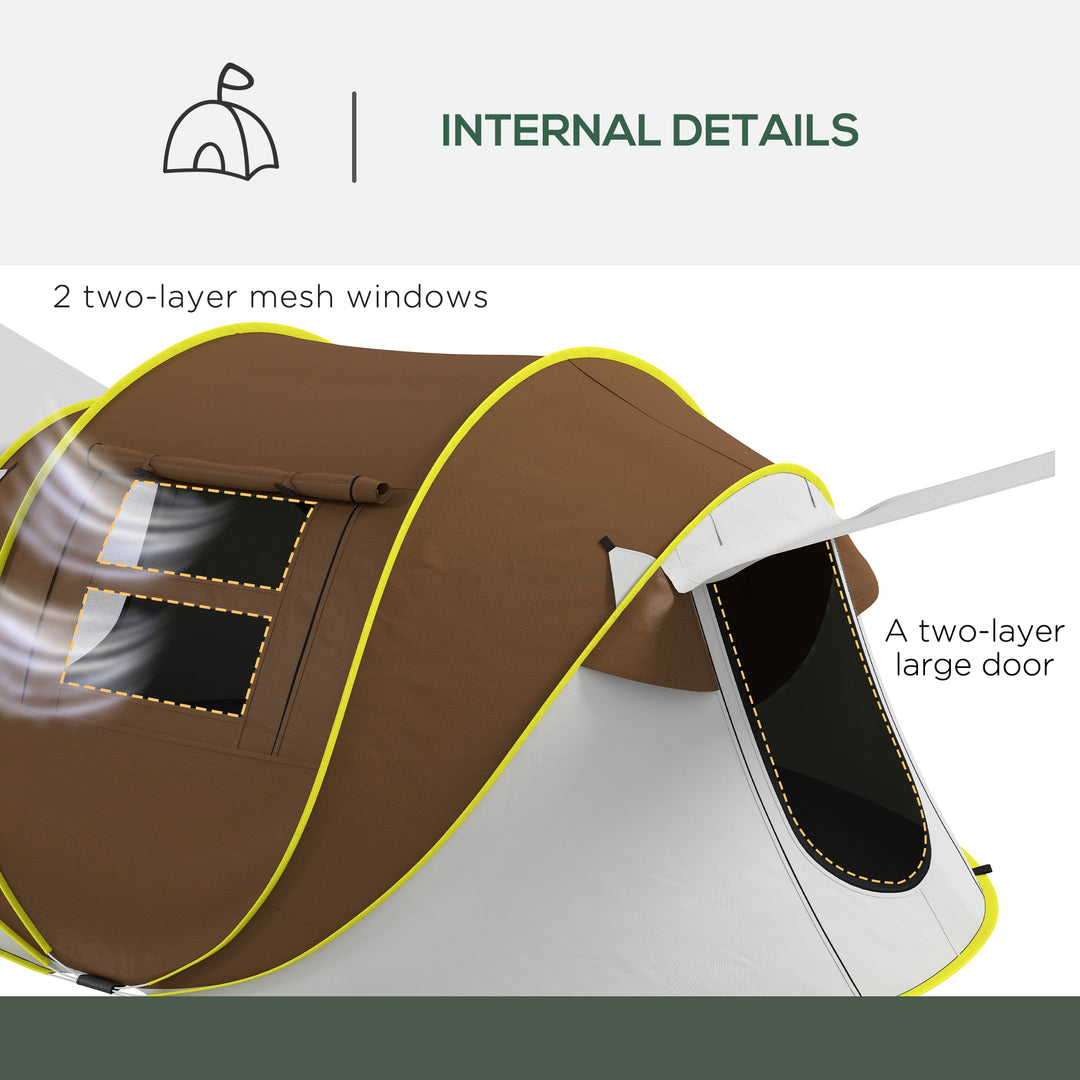 Outsunny Pop Up Tent with 2 Porch and Carry Bag, 3000mm Waterproof Camping Tent, for 2-3 People, Brown