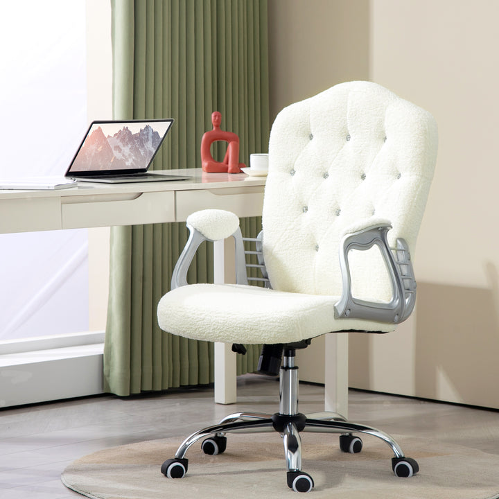 Vinsetto Office Chair, Velvet Computer Chair, Button Tufted Desk Chair with Swivel Wheels, Adjustable Height, Tilt Function, Grey