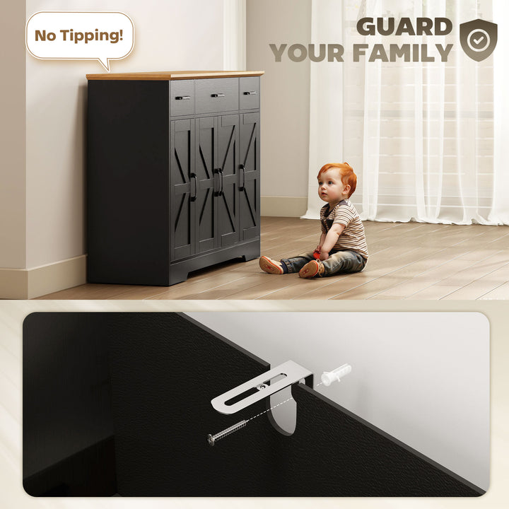 HOMCOM 47" Buffet Cabinet with Soft-Close Hinges, Farmhouse Sideboard with 3 Drawers, Adjustable Shelves and Spice Racks, White