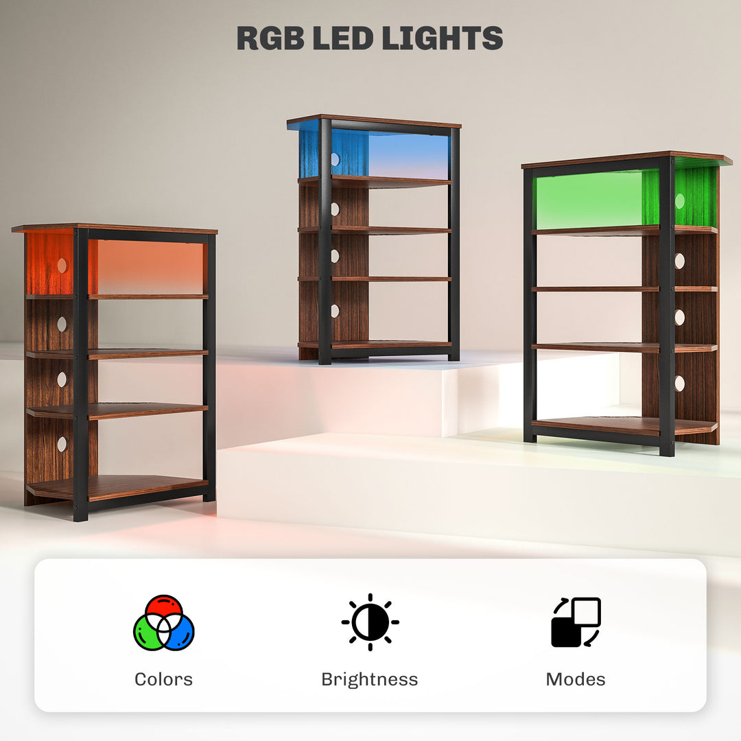 HOMCOM TV Stand for TVs up to 29", Entertainment Center with 4-Tier Storage Shelves and LED Lights for Living Room