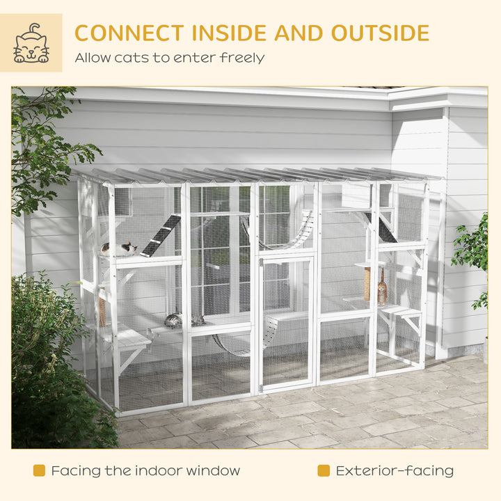 PawHut Large Outdoor Catio with Condos, Platforms, Doors, Ladders, Weather-Resistant Roof, Orange