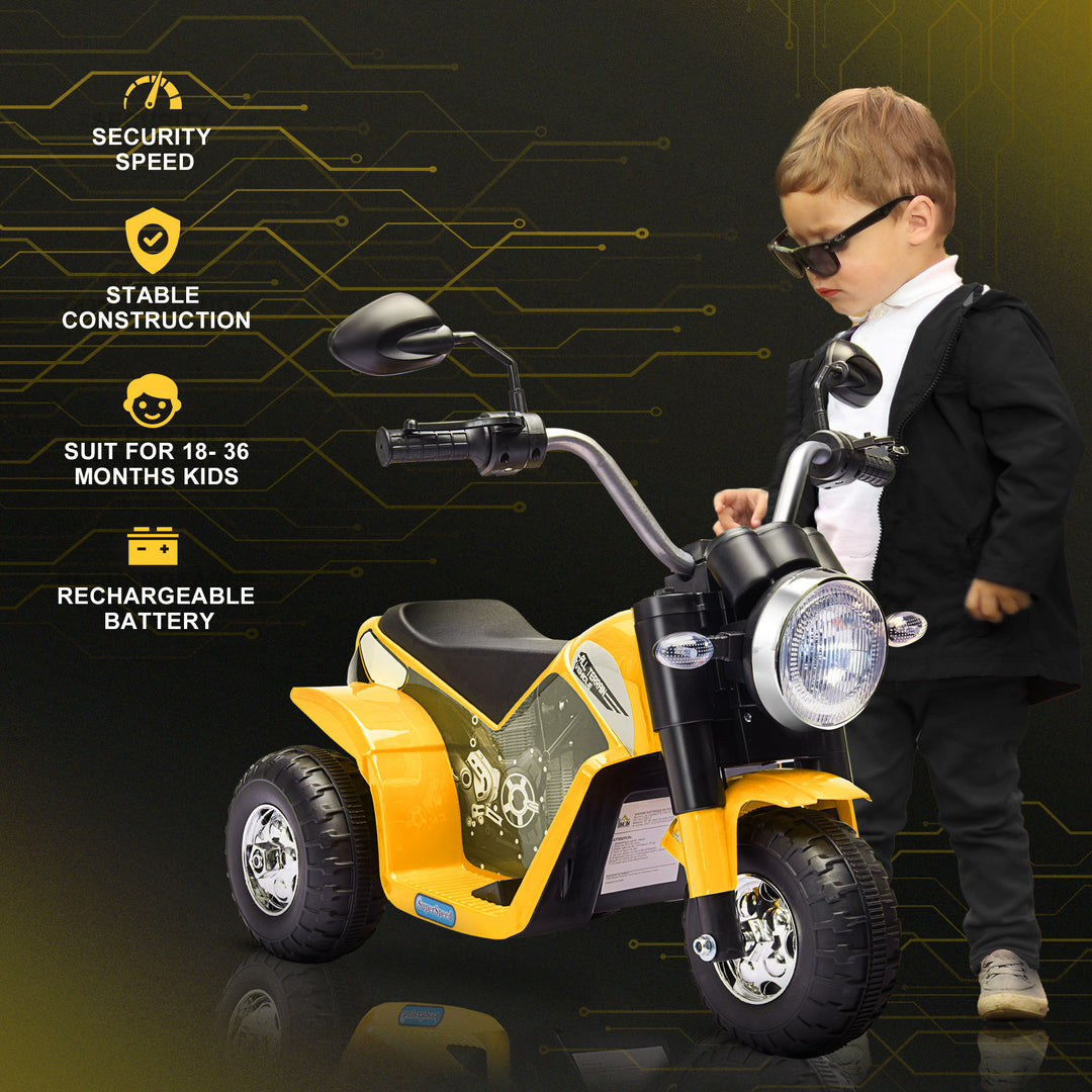 Aosom Kids Electric Motorcycle 6V Battery Powered Ride-On Dirt Bike 3-Wheels Motorbike Yellow