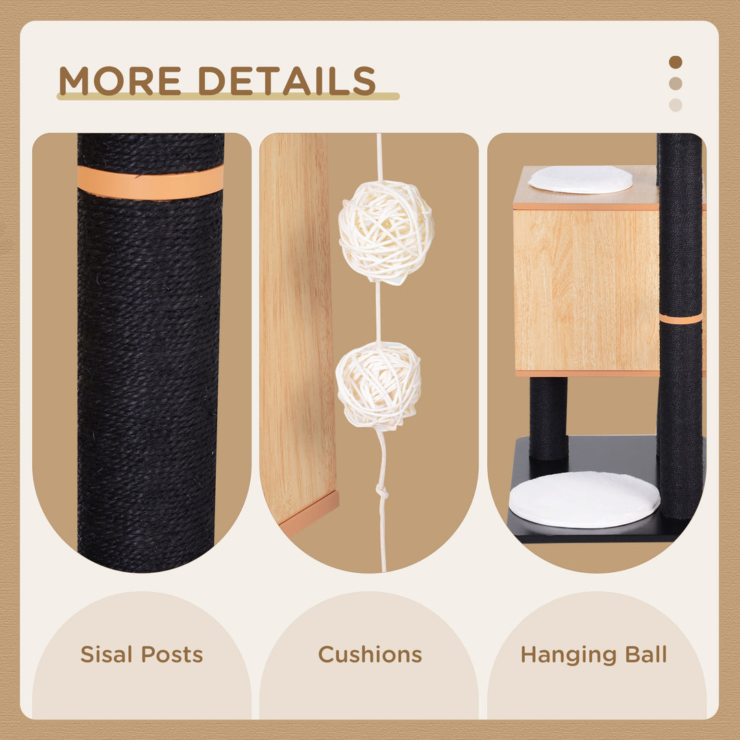 PawHut 47" Wood Cat Tree, Kitty Scratching Post, Kitten House, Condo Activity Center w/ Cushions, Pet Furniture