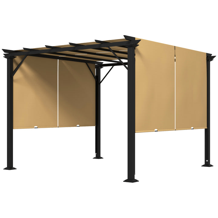 Outsunny 12' x 10' Outdoor Patio Gazebo Pergola with Retractable Canopy Roof, Steel Frame with Stakes, Unique Design, Beige