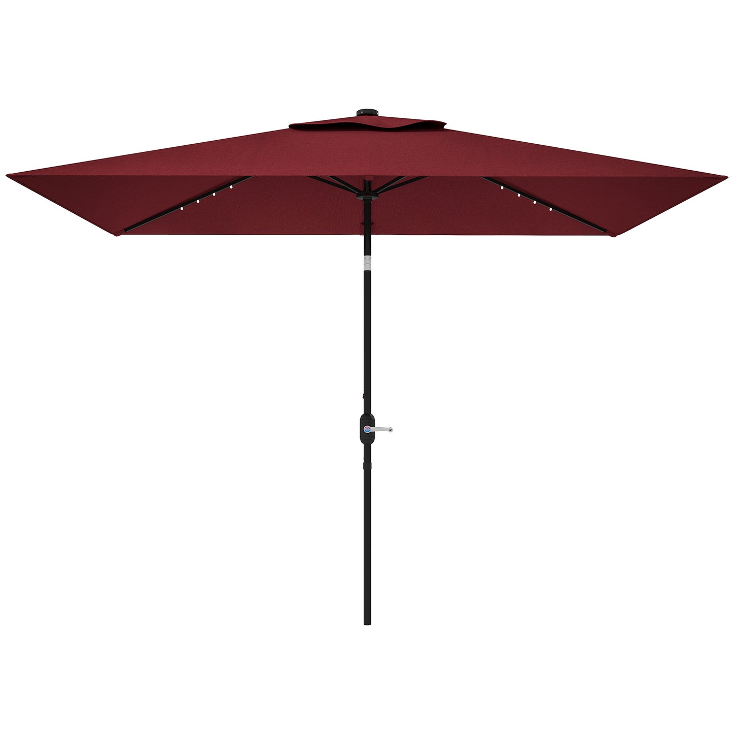 Outsunny 6' x 10' Patio Umbrella with 22 LED Solar Lights and Tilt, Rectangular Outdoor Table Umbrella with Crank, Beige