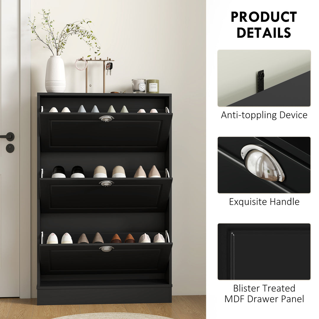 HOMCOM Shoe Cabinet with 3 Flip Drawers, Narrow Shoe Storage Cabinet, Holds 12 Pairs for Entryway, Hallway, White