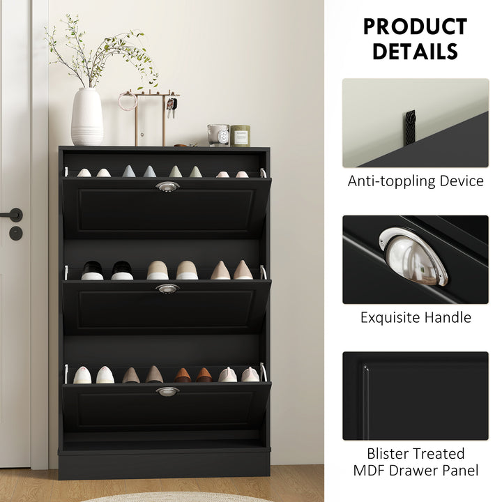 HOMCOM Shoe Cabinet with 3 Flip Drawers, Narrow Shoe Storage Cabinet, Holds 12 Pairs for Entryway, Hallway, White