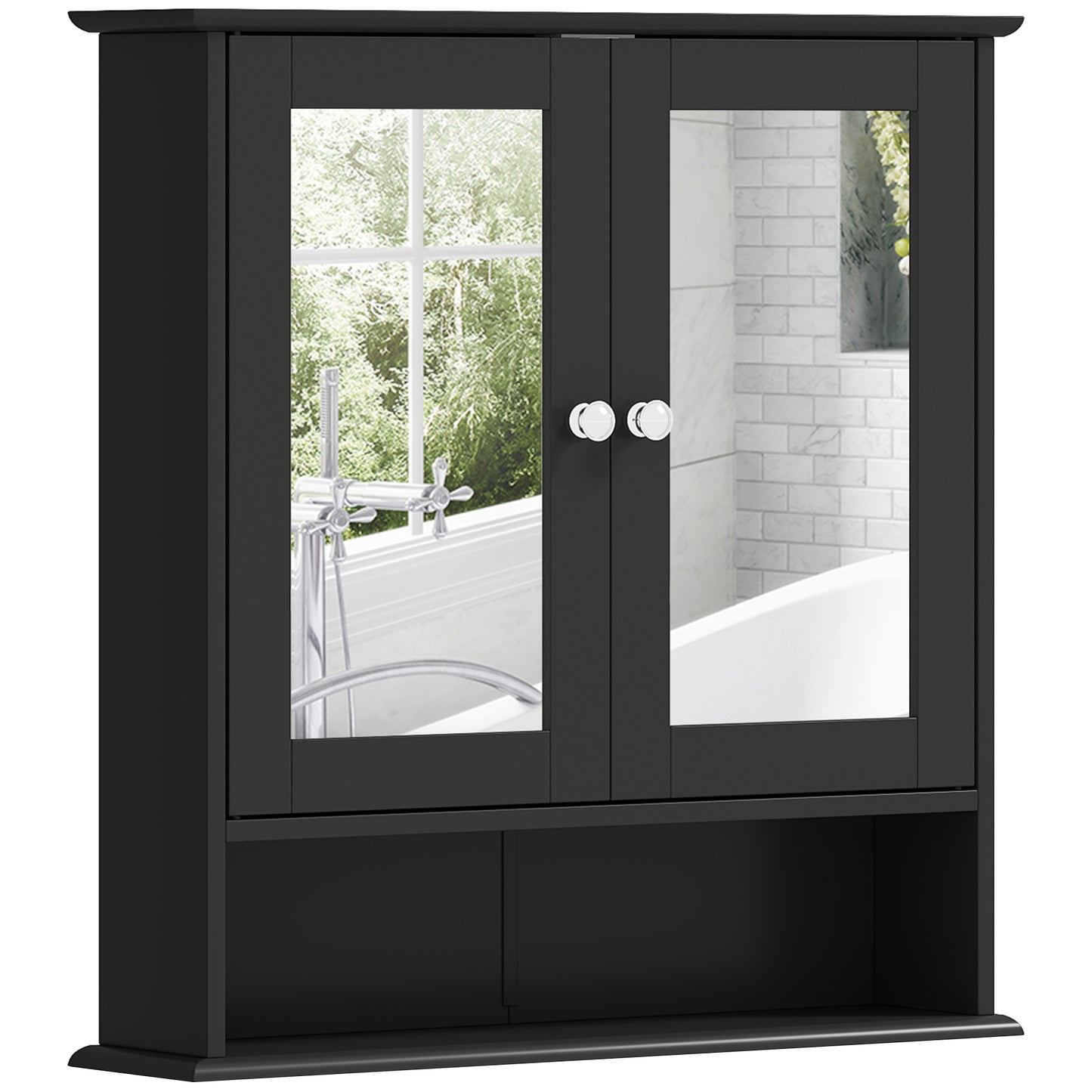 kleankin Medicine Cabinet, Wall-Mounted Bathroom Mirror Cabinet with Double Doors, Open Shelf, and Adjustable Shelf, Modern Bathroom Wall Cabinet, White