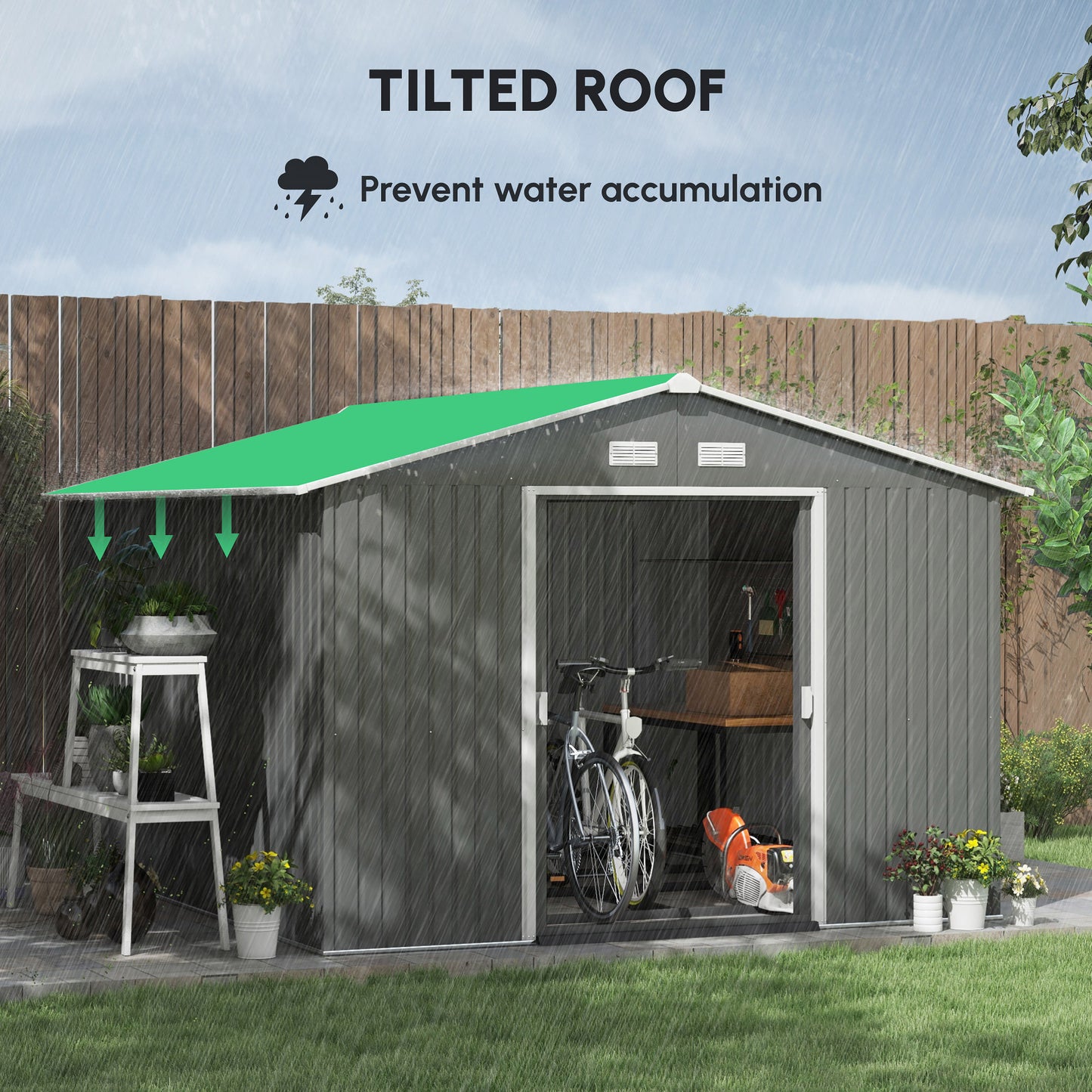 Outsunny 9.1'x6.4'x6.3' Garden Storage Shed w/ Foundation Kit Metal Tool Storage House w/ Double Doors Light Green