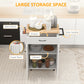 HOMCOM Modern Rolling Kitchen Island Cart with Drawer, Natural Wood Top, Towel Rack, Door Storage Cabinet, Distressed Black