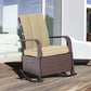 Outsunny Outdoor Wicker Rocking Chair with Cushion, Patio PE Rattan Recliner Chair with Adjustable Footrest, Armrests, Dark Blue
