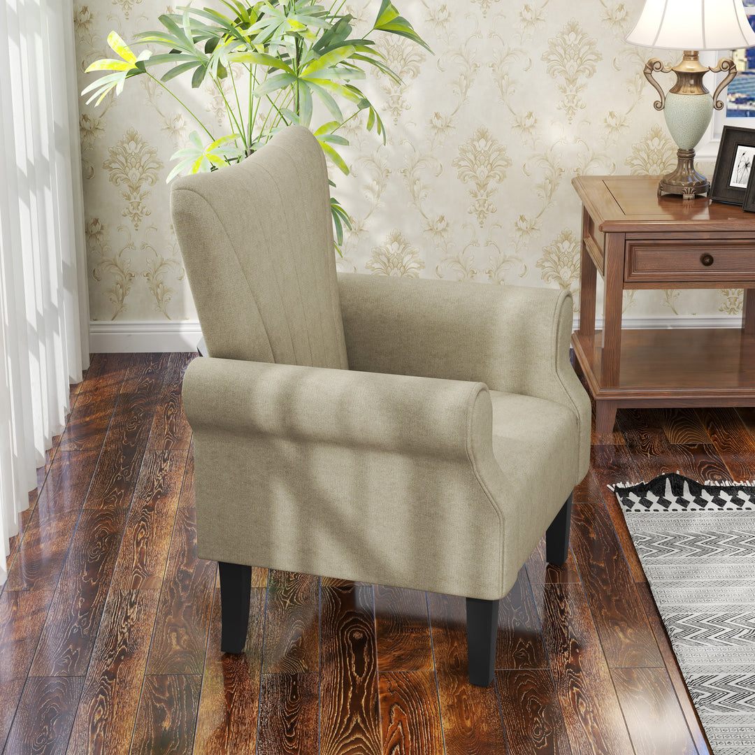 HOMCOM Fabric Armchair, Modern Accent Chair with Wood Legs for Living Room, Bedroom, Home Office, Beige