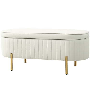 HOMCOM Upholstered Bedroom Bench, Channel Tufted Ottoman Bench with Thick Padding and Metal Legs, Cream White