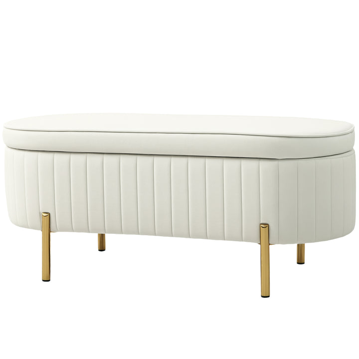 HOMCOM Upholstered Bedroom Bench, Channel Tufted Ottoman Bench with Thick Padding and Metal Legs, Cream White
