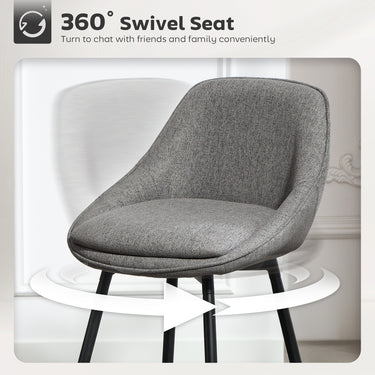 HOMCOM 26" Counter Height Barstools Set of 2, Upholstered Swivel Bar Stools with Backrests and Armrests, Dark Grey