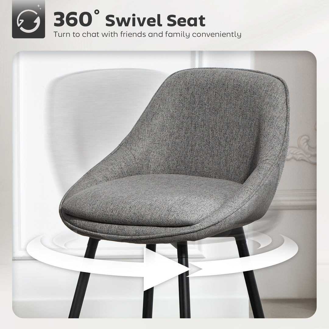 HOMCOM 26" Counter Height Barstools Set of 2, Upholstered Swivel Bar Stools with Backrests and Armrests, Dark Grey