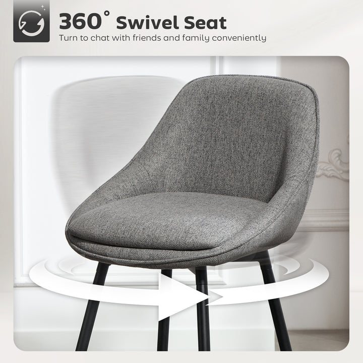 HOMCOM 26" Counter Height Barstools Set of 2, Upholstered Swivel Bar Stools with Backrests and Armrests, Dark Grey