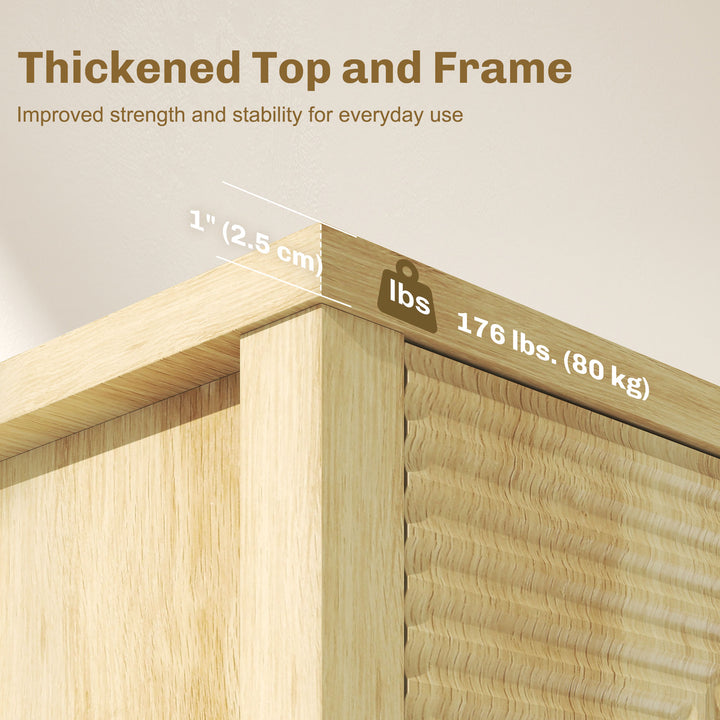 HOMCOM 47" Buffet Cabinet with Storage, Fluted Sideboard with Push to Open Design, 2 Adjustable Shelves and 4 Doors, Natural