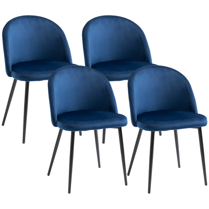 HOMCOM Modern Dining Chairs, Mid-Back Velvet-touch Upholstery Side Chair, Table Chair for Living Room, Dining Room, Dark Blue, Set of 4
