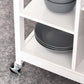 HOMCOM Modern Rolling Kitchen Island Cart with Drawer, Natural Wood Top, Towel Rack, Door Storage Cabinet, White