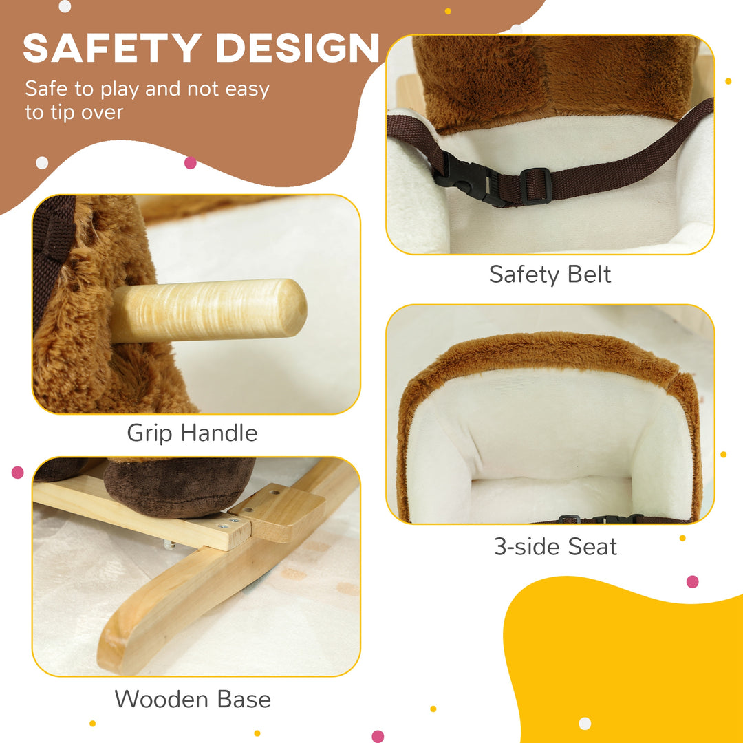 Qaba Baby Rocking Horse, Plush Animal Rocker for Toddlers Aged 18-36 Months with Sounds, Seat Belt