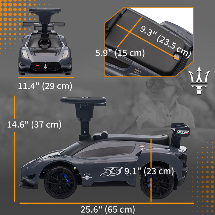 Qaba Licensed Maserati GT2 Baby Sliding Car with Storage, Music, Horn, Foot to Floor Toddler Car for 18-60 Months, Pink