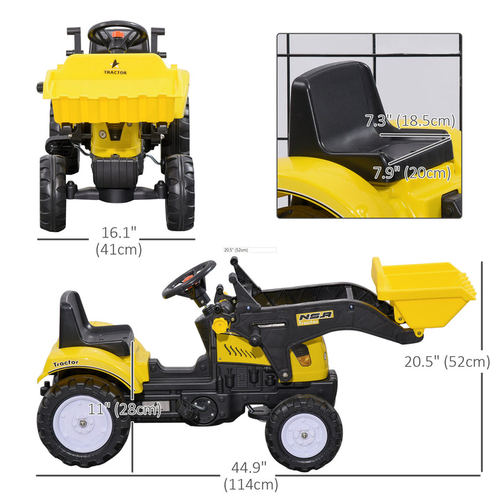 Aosom Ride on Tractor for Kids, Pedal Construction Car with Front Loader Digger for 3 Year Old, Yellow