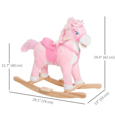 Qaba Kids Plush Rocking Horse Child Ride On Toy Rocker with Realistic Sounds Pink