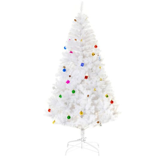 HOMCOM 5.9ft Artificial Christmas Tree Xmas Holidays DÃ©cor with Ornament White