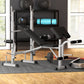 Soozier Bench Press Set Adjustable Weight Bench with Squat Rack, Preacher Curl Pad, Leg Developer and Weight Storage, White