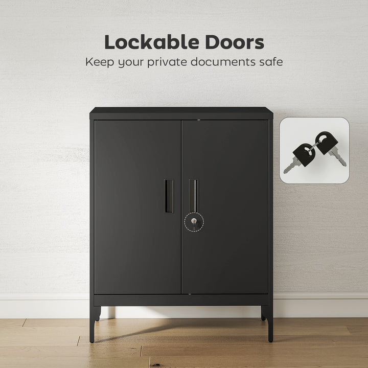 HOMCOM Office Storage Cabinet with Lock, Filing Cabinet with Adjustable Shelves and Doors for Home Office, Garage, White