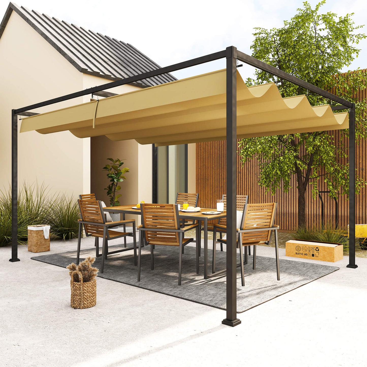 Outsunny 10x7ft Pergola with Retractable Roof Outdoor Patio Sun Shelter Garden Grape Tent Water-resistant Yard Shade Grey